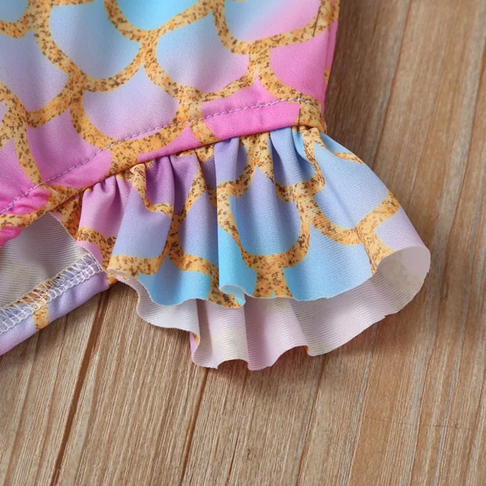 Mermaid Girls Pink Ruffle Bikini Swimsuit